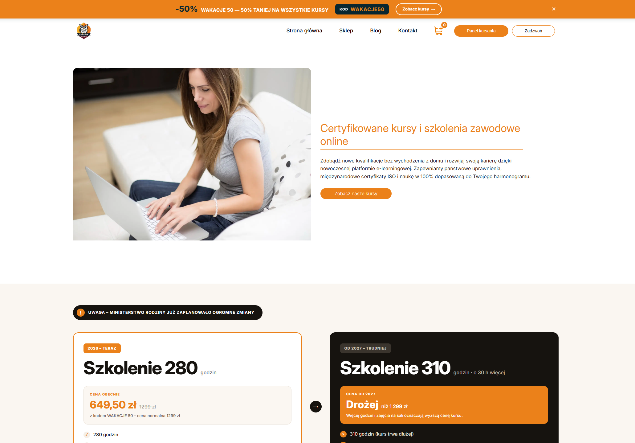 Strona Kierunek Wiedzy: oferta certyfikowanych kursów i szkoleń online